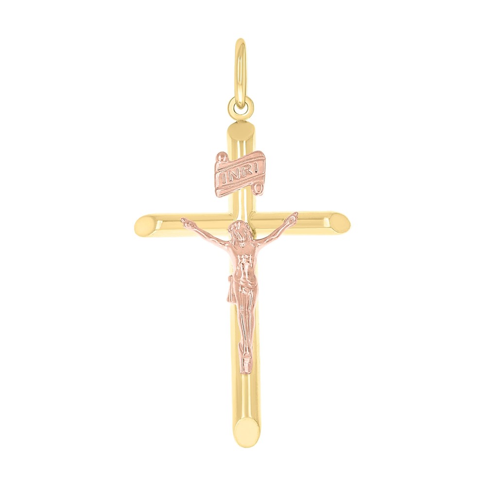 10kt 10k Two-tone Gold Unisex INRI Crucifix Cross Religious Charm Pendant